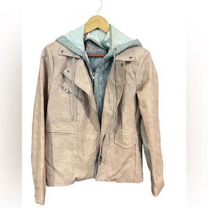 Fate blush pink‎ and grey faux leather blazer with removable hood medium